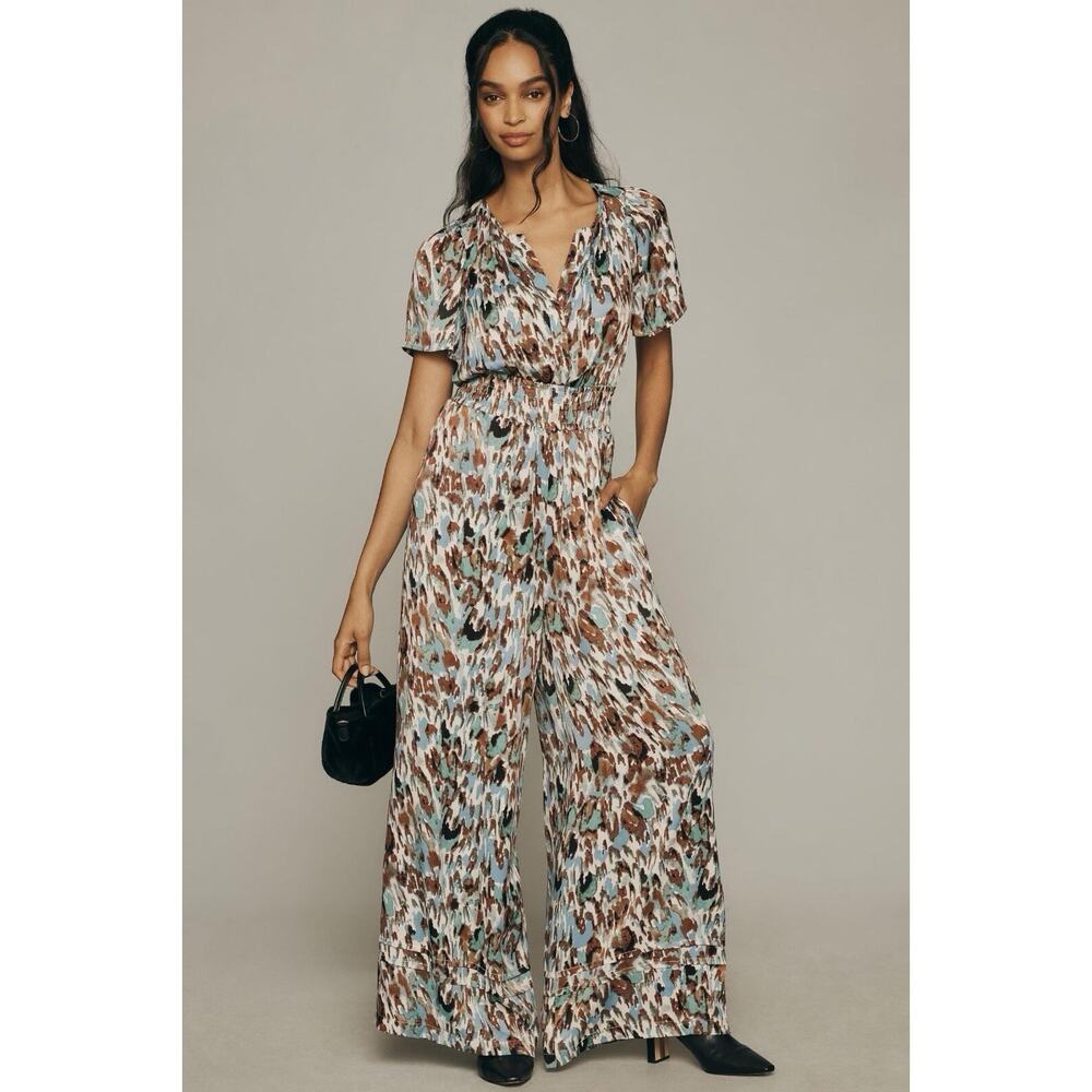 Anthropologie The Somerset Turquoise Print Boho Jumpsuit Resort Vacation Size XS